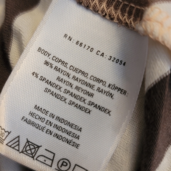 Little Yellow Button‎ Asymmetrical Stripe Tunic Top Women M Peach Brown White - Picture 8 of 8